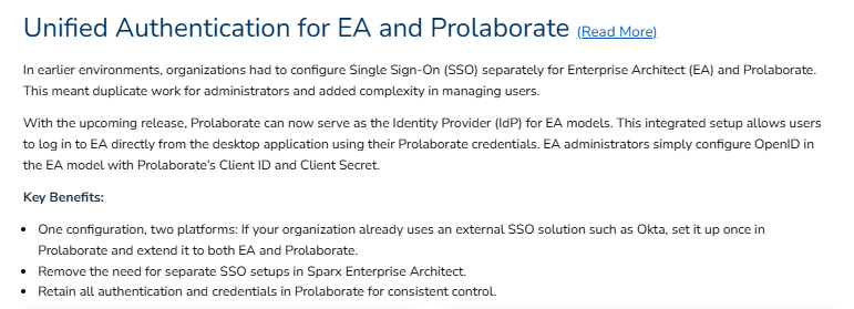 Autenticación unificada para Enterprise Architect y Prolaborate